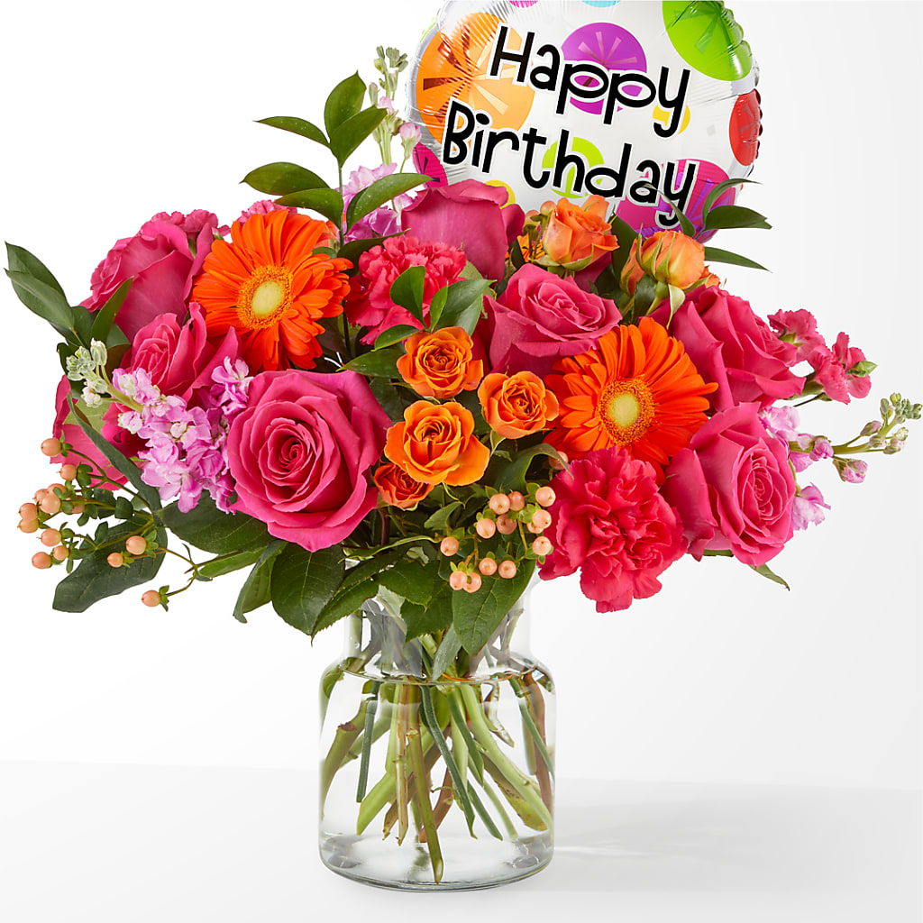 Fiesta Bouquet with Birthday Balloon – LA DEANNE'S FLORIST, Cuthbert GA