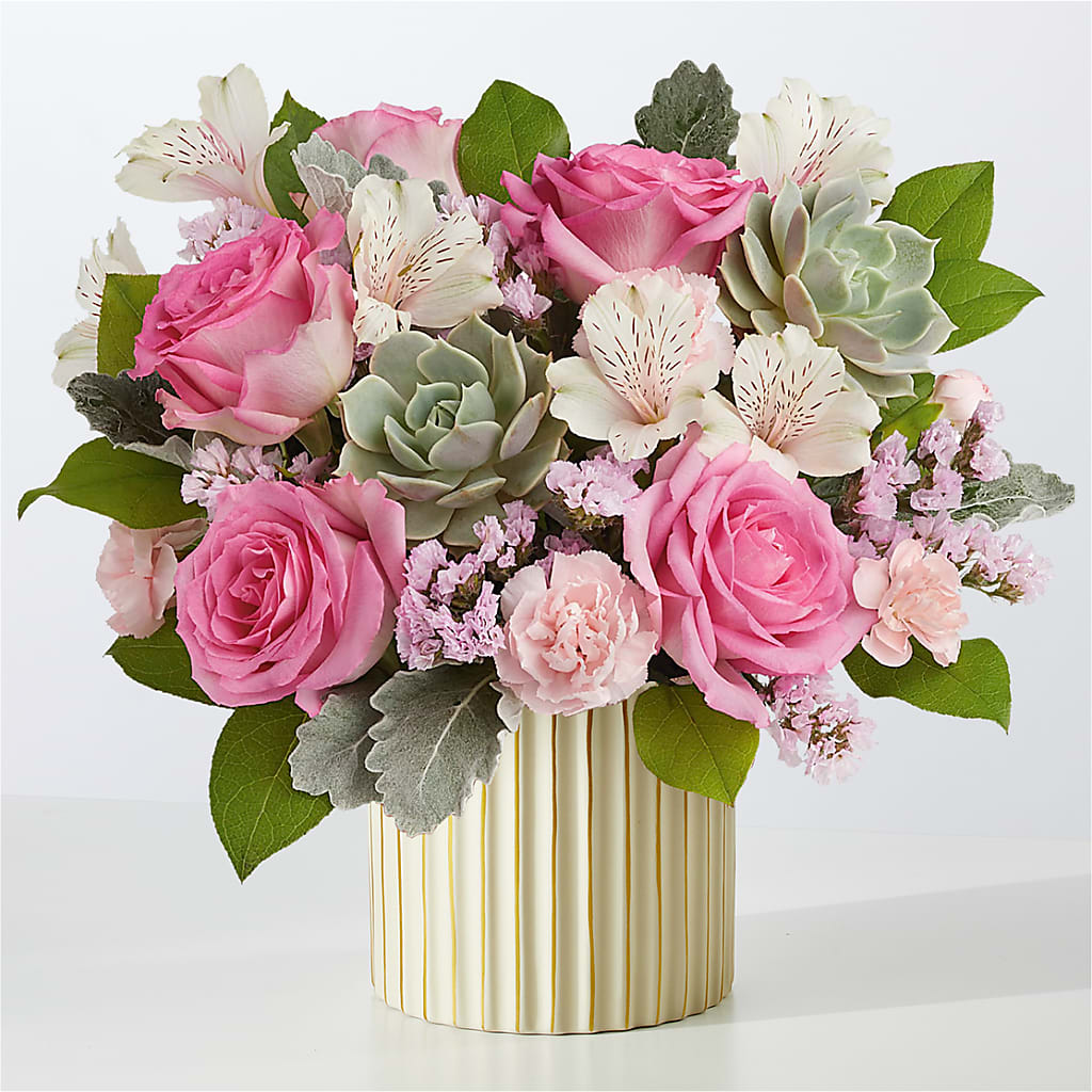 Dusty Rose Bouquet with Ivory Vase – LA DEANNE'S FLORIST, Cuthbert GA