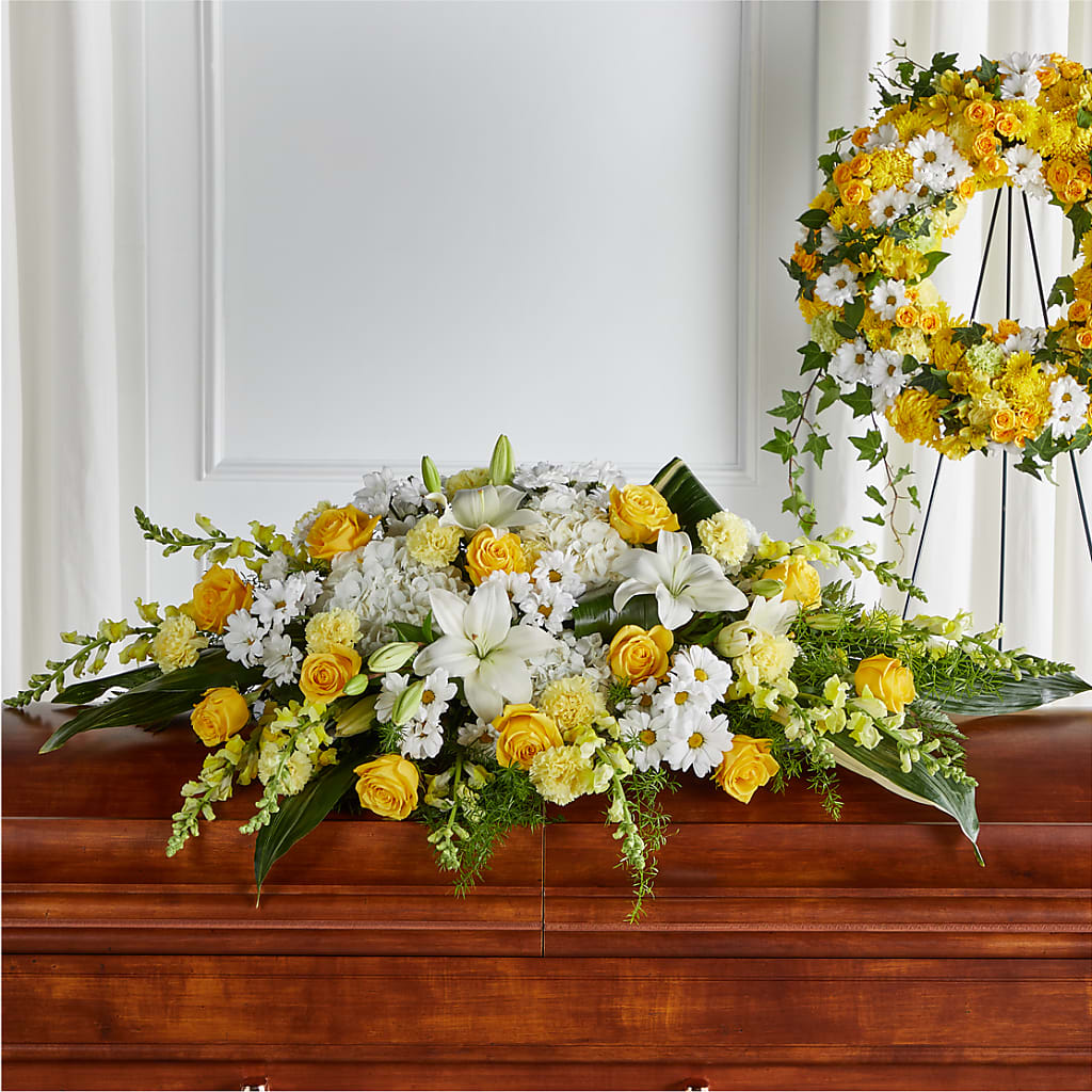 Golden Harmony Casket Spray – LA DEANNE'S FLORIST, Cuthbert GA