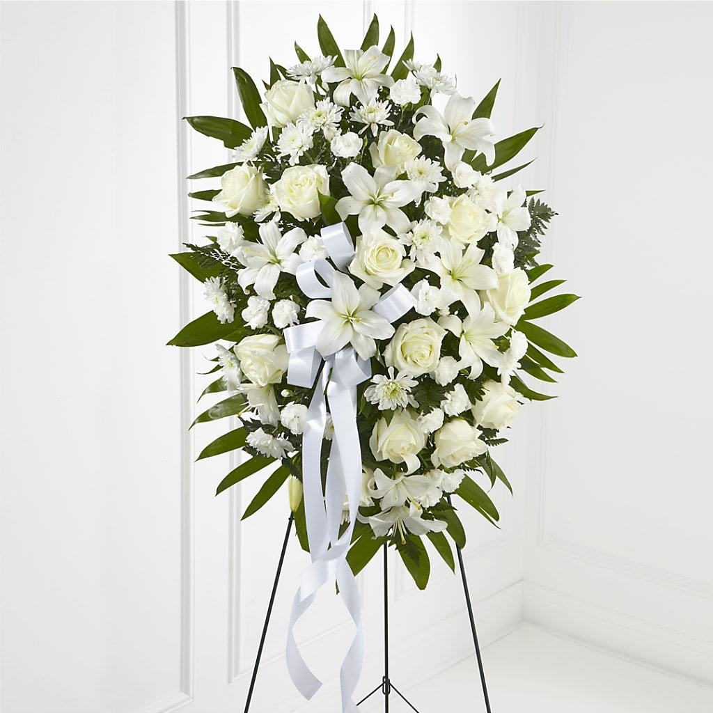 Exquisite Tribute Standing Spray-White Ribbon – LA DEANNE'S FLORIST, Cuthbert GA